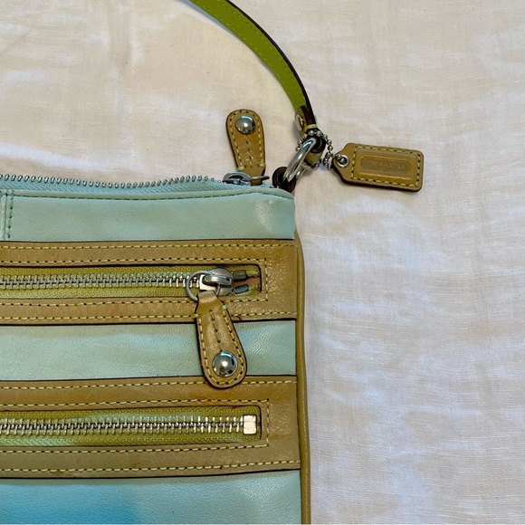 Coach Blue & Green Leather Zippered Crossbody Purse - Picture 3 of 10